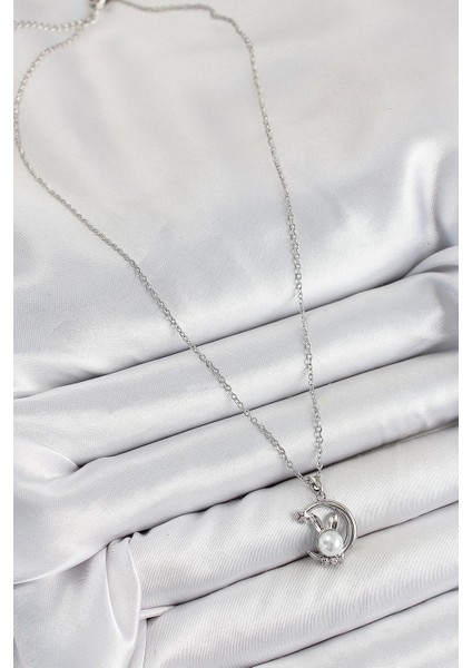 Bfs 316L Çelik Inci Detaylı Hilal Tavşan Model Gümüş Renk Kadın Kolye fiyatları