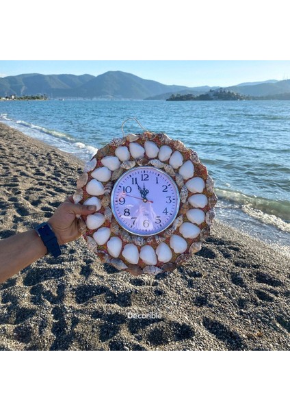 Renkli Deniz Kabuklu Dekoratif Duvar Saati El Yapımı