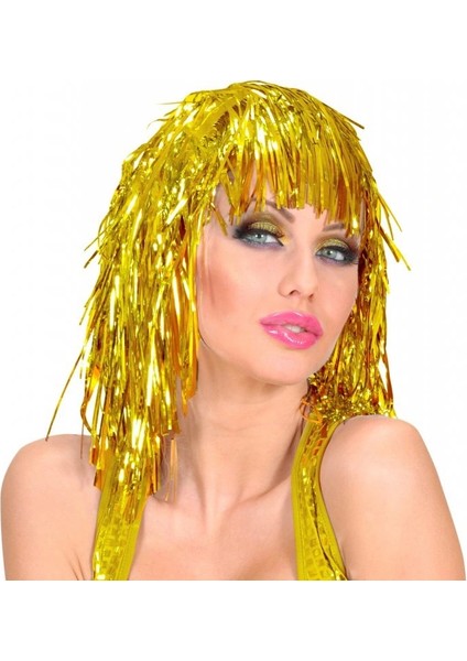 Buğz Altın Sarısı Işıltılı Metalize Parti Peruğu