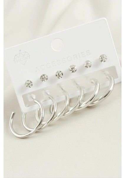 12 Adet Ezme Boru Taşlı Halka Küpe