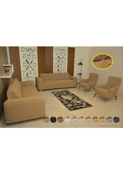 Koltuk Örtüsü Giydirmeli 3+3+1+1 Jakar Likralı Bej