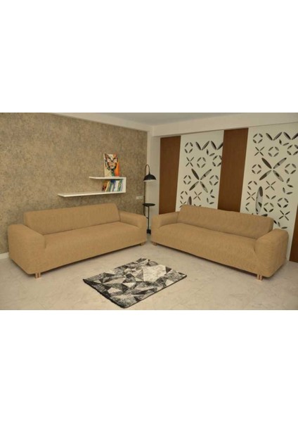 Koltuk Örtüsü Giydirmeli 3+3+1+1 Jakar Likralı Bej fiyatları