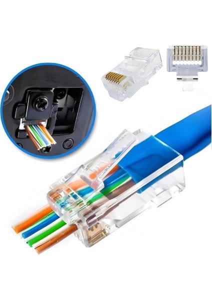 Senergy RJ45 Cat6 Ez Plug Yeni Nesil Makaslı Pense+Hadron Tester+ 100 Adet Yeni Nesil Cat6 RJ45 Uç 3 Lüset