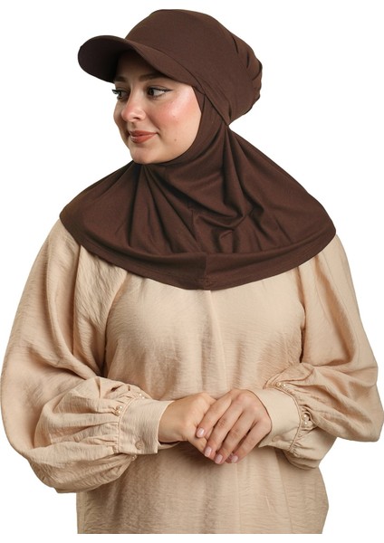 Açık Kahve Pratik Hazır Geçmeli Şapkalı Tesettür Eşarp Viskon Düz 2513_47 fiyatları