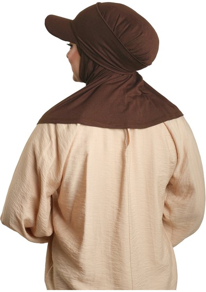 Açık Kahve Pratik Hazır Geçmeli Şapkalı Tesettür Eşarp Viskon Düz 2513_47 fırsatları