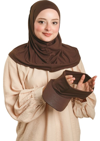 Açık Kahve Pratik Hazır Geçmeli Şapkalı Tesettür Eşarp Viskon Düz 2513_47 indirimleri