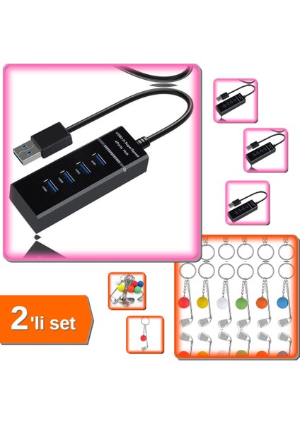 4 Girişli USB Çoğaltıcı + Golf Anahtarlık - 2li Set Z9L3C