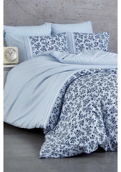 Çift Kişilik Nevresim Takımı Pamuklu Mavi Düş Çiçekleri
