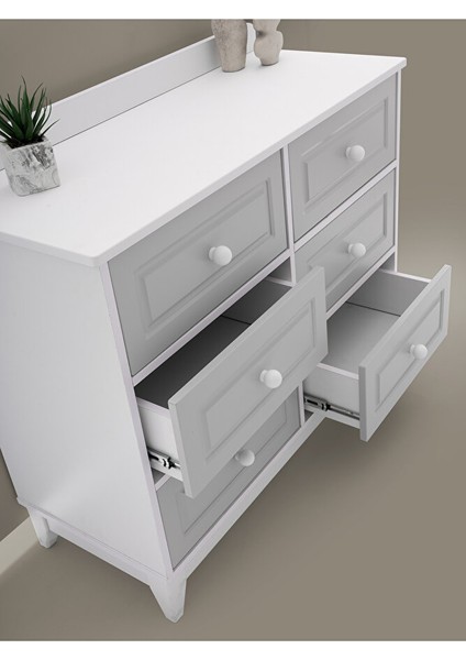 Aymini Silver Çok Amaçlı Dolap , Çekmeceli Şifonyer Kapaklı Şifonyer 6 Çekmeceli Şifonyer