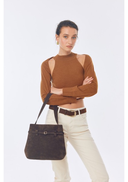 Suvea Kahve Süet Hakiki Deri Omuz Çantası fiyatları