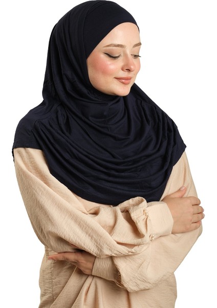 Lacivert Pratik Hazır Geçmeli Tesettür Eşarp Viskon Boneli Büyük Boy 1290BV_02 fiyatları