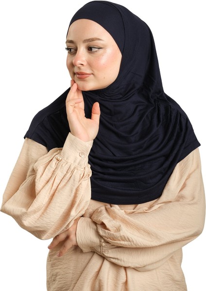 Lacivert Pratik Hazır Geçmeli Tesettür Eşarp Viskon Boneli Büyük Boy 1290BV_02 modelleri