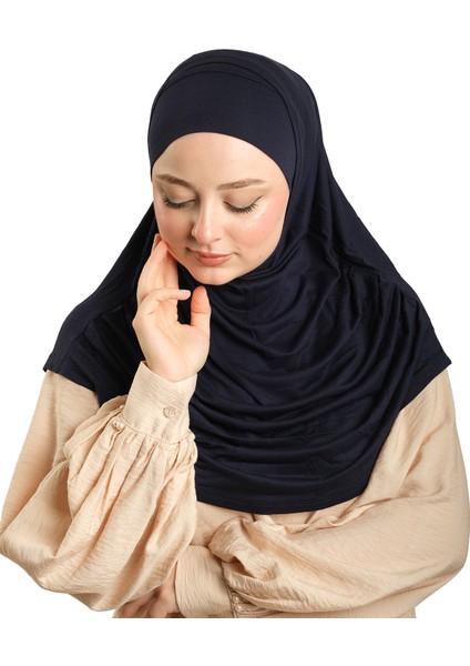 Lacivert Pratik Hazır Geçmeli Tesettür Eşarp Viskon Boneli Büyük Boy 1290BV_02 indirimleri