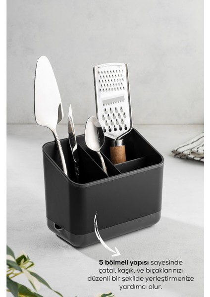 Tezgah Üstü Kaşık Düzenleyici 5 Bölmeli Organizer Kaşıklık Antrasit fiyatları