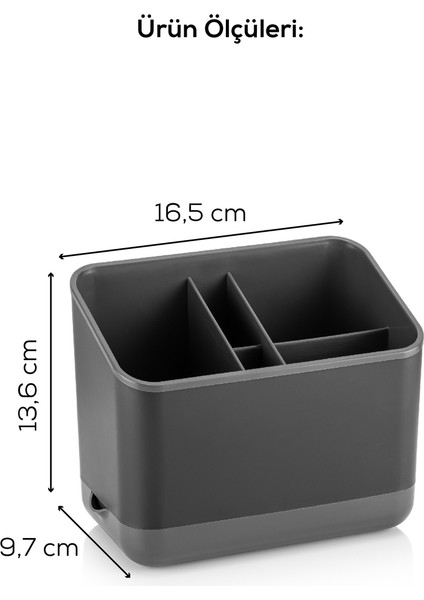Tezgah Üstü Kaşık Düzenleyici 5 Bölmeli Organizer Kaşıklık Antrasit indirimleri