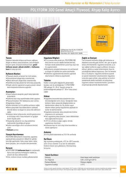 Polyform 300 - 30 Litre (Kalıp Ayırıcı) fiyatları