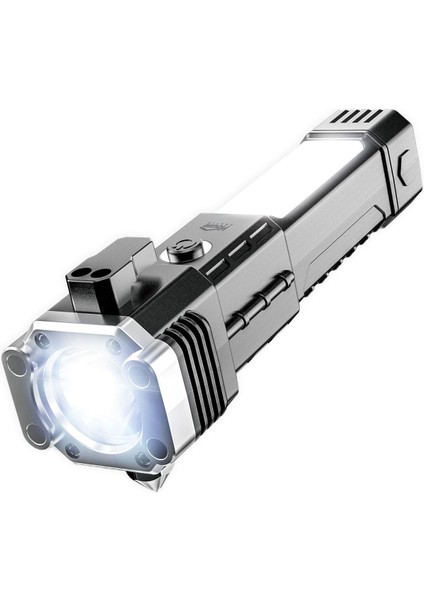 HP71 Acil Durum El Feneri 4 Modlu Powerbank & Cam Kırma Çekici Type-C Şarjlı Siyah