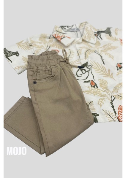 Mojo Erkek Bebek 1-5 Yaş Lastikli Bel Kanvas Pantolon 5365 Bej