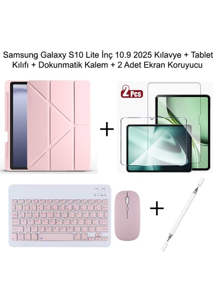 Yesnıce Samsung Galaxy S10 Lite 10.9 Inç Uyumlu Standlı Kılıf ve Dokunmatik Kalem ve Klavye ve Mouse