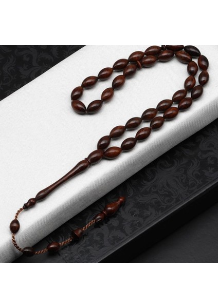 Kişiye Özel Kutulu Yılan Ağacı Arpa Kesim Tesbih 6X10 mm – Doğal Ağaç Dokulu Hediyelik Tesbih