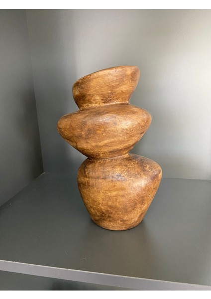 Bohem Tarz Seramik Taş Görünümlü Dekoratif Vazo | Ahşap ve Krem Renk Seçenekli fiyatları