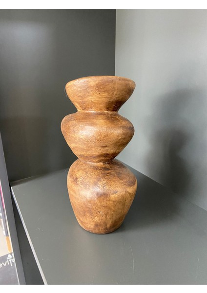 Bohem Tarz Seramik Taş Görünümlü Dekoratif Vazo | Ahşap ve Krem Renk Seçenekli fırsatları