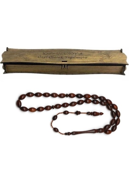 Kişiye Özel Kutulu Yılan Ağacı Arpa Kesim Tesbih 6X10 mm – Doğal Ağaç Dokulu Hediyelik Tesbih fiyatları