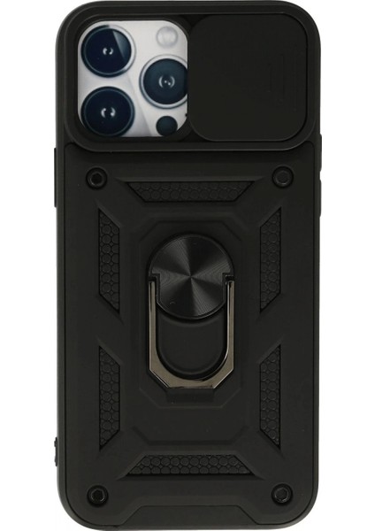 iPhone 13 Pro Max Kılıf Pars Lens Yüzüklü Silikon - Siyah (K95)