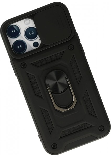 iPhone 13 Pro Max Kılıf Pars Lens Yüzüklü Silikon - Siyah (K95) modelleri