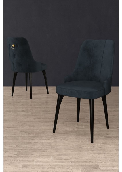 Esa 2 Adet Babyface Kumaş, Siyah Metal Ayaklı, Mutfak ve Yemek Odası Sandalyesi