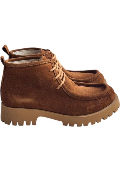Taba Hakiki Deri Süet Bağcıklı Bot