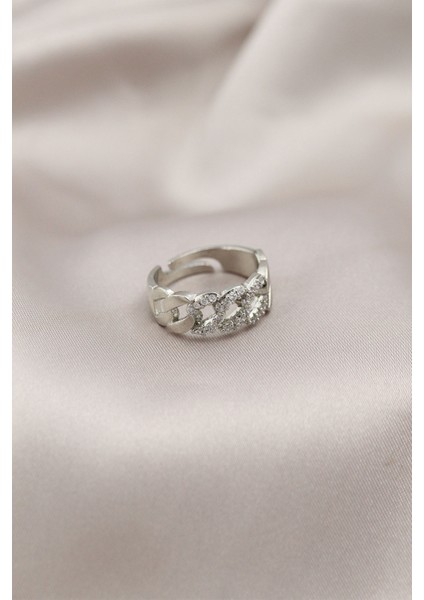 bulurum gümüş renk metal zincir model taşlı kadın yüzük