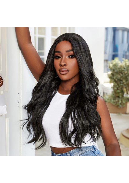 Su Dalgası Fiber Sentetik Tül Peruk / Siyah fırsatları