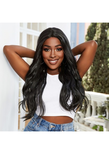 Su Dalgası Fiber Sentetik Tül Peruk / Siyah indirimleri