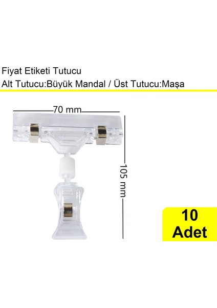Etiket Tutucu / Maşalı / Büyük Mandal / Şeffaf / 70X105 mm / 10 Adet