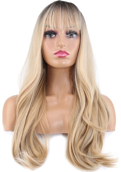 Doğal Dalgalı Perçemli Fiber Sentetik Uzun Boy Peruk / Kumral / Platin Ombre ve Röfleli fiyatları