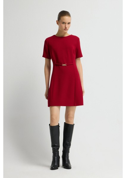 Toka Detaylı Mini Elbise Kirmizi 12444225001