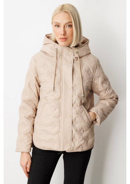 Kadın Kapüşonlu Şişme Mont 6601 Bej