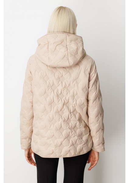 Kadın Kapüşonlu Şişme Mont 6601 Bej fırsatları