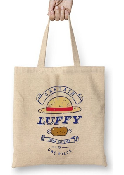 Monkey D. Luffy One Piece Beyaz Bez Çanta Uzun Saplı Alışveriş Çantası Plaj Çantası