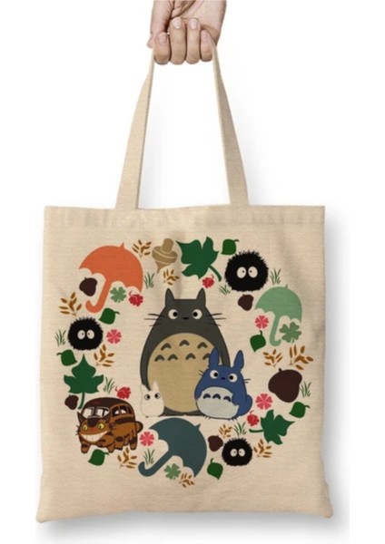 Totoro Beyaz Bez Çanta Uzun Saplı Alışveriş Çantası Plaj Çantası