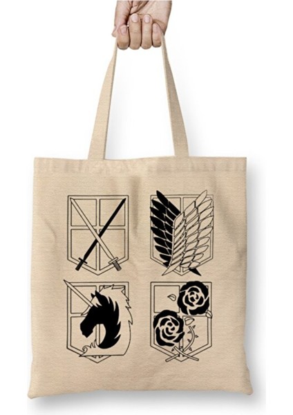 Attack On Titan Logo Bez Çanta Uzun Saplı Alışveriş Çantası Plaj Çantası