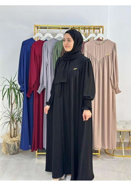 Sallı ,önü V Model Büzgülü Tesettür Elbise Takım ,ferrace,abaya, Hicab,hac ve Umre Için Uygun Siyah indirimleri