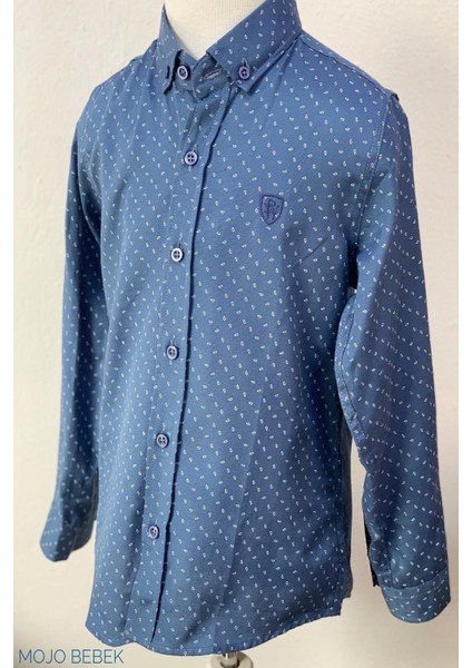 Erkek Çocuk Desenli Katlamalı Kol Gömlek 38000 Mavi indirimleri