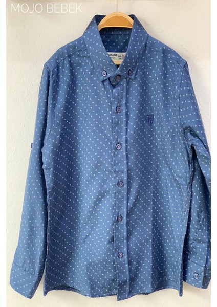 Erkek Çocuk Desenli Katlamalı Kol Gömlek 38000 Mavi