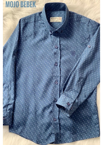 Erkek Çocuk Desenli Katlamalı Kol Gömlek 38000 Mavi