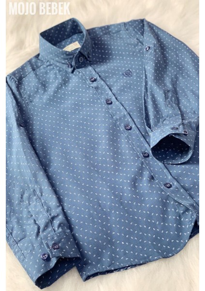 Erkek Çocuk Desenli Katlamalı Kol Gömlek 38000 Mavi
