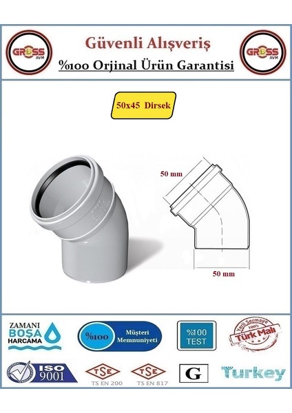 Pvc 45 Derece Dirsek - 50mm