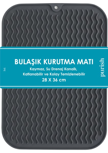 | Bulaşık Kurutma Matı –tpe – 28X36 Cm, Kaymaz, Su Drenaj Kanallı, Katlanabilir ve Kolay Temizlenebilir – Mutfak Tezgâhı Için Bardak & Tabak Kurutma Pedi (Antrasit Gri)