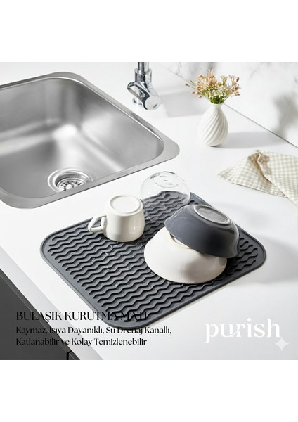 | Bulaşık Kurutma Matı –tpe – 28X36 Cm, Kaymaz, Su Drenaj Kanallı, Katlanabilir ve Kolay Temizlenebilir – Mutfak Tezgâhı Için Bardak & Tabak Kurutma Pedi (Antrasit Gri) fiyatları